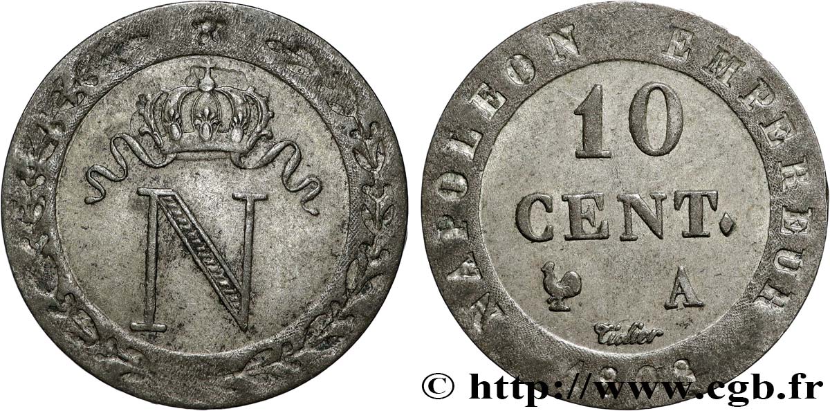 10 cent. à l N couronnée 1808 Paris F.130/2 AU55 