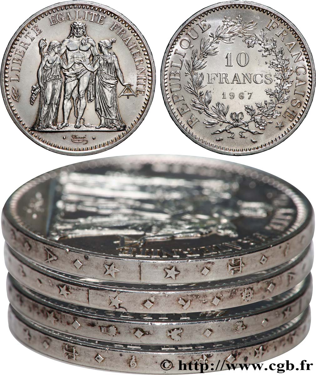 10 francs Hercule, tranche fautée 1967  F.364/5 var. fST 