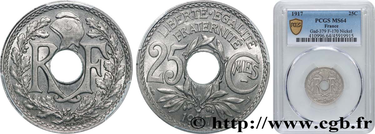 25 centimes Lindauer, Cmes souligné 1917  F.170/5 SC64 PCGS