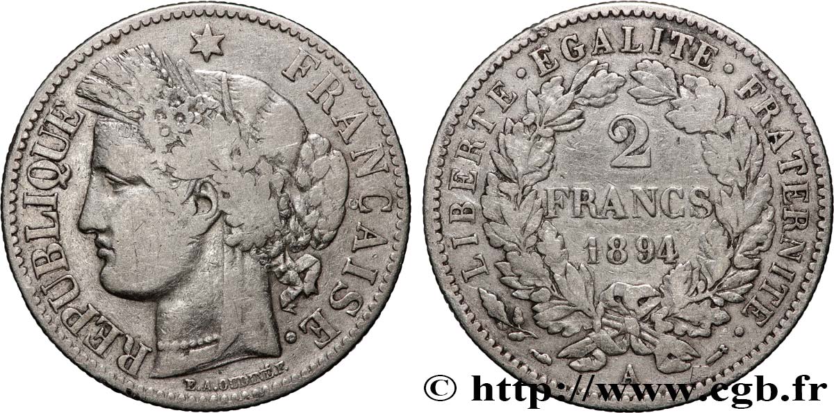 2 francs Cérès, avec légende 1894 Paris F.265/16 TB