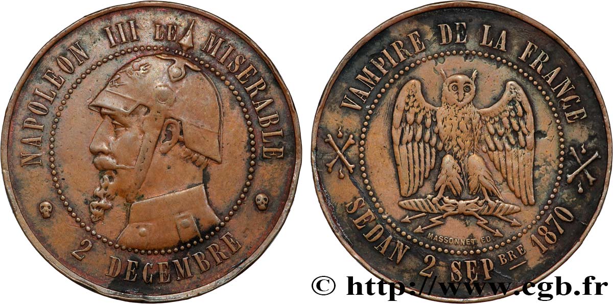Médaille satirique Cu 32, type F “Au hibou” 1870  Schw.F1a  TTB 