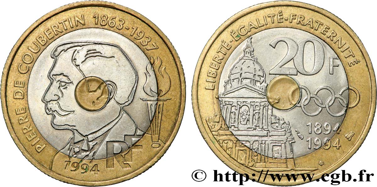 20 francs Pierre de Coubertin 1994 Pessac F.405/2 AU