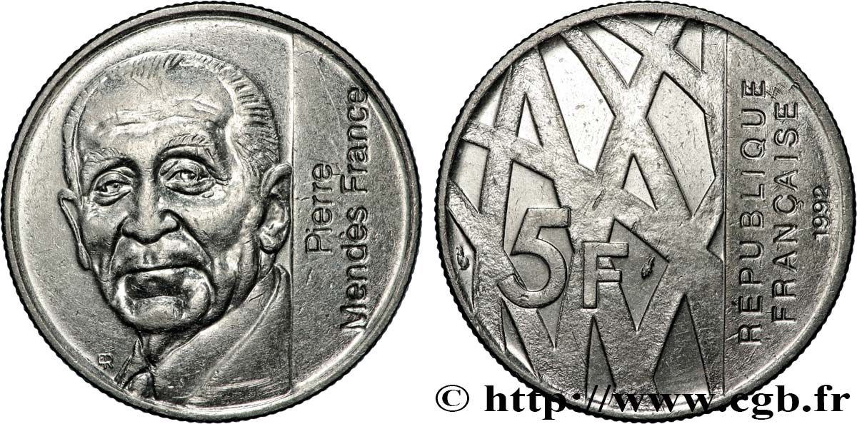 5 francs Mendès-France 1992  F.343/2 SPL+ 