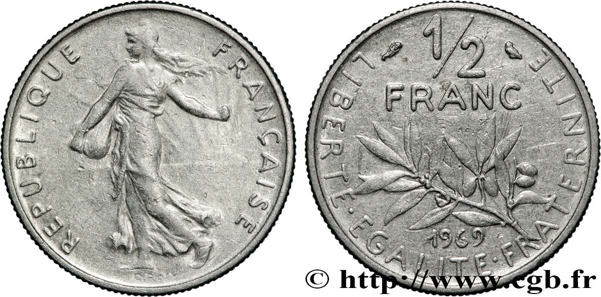1/2 franc Semeuse 1969 Paris F.198/8 BB