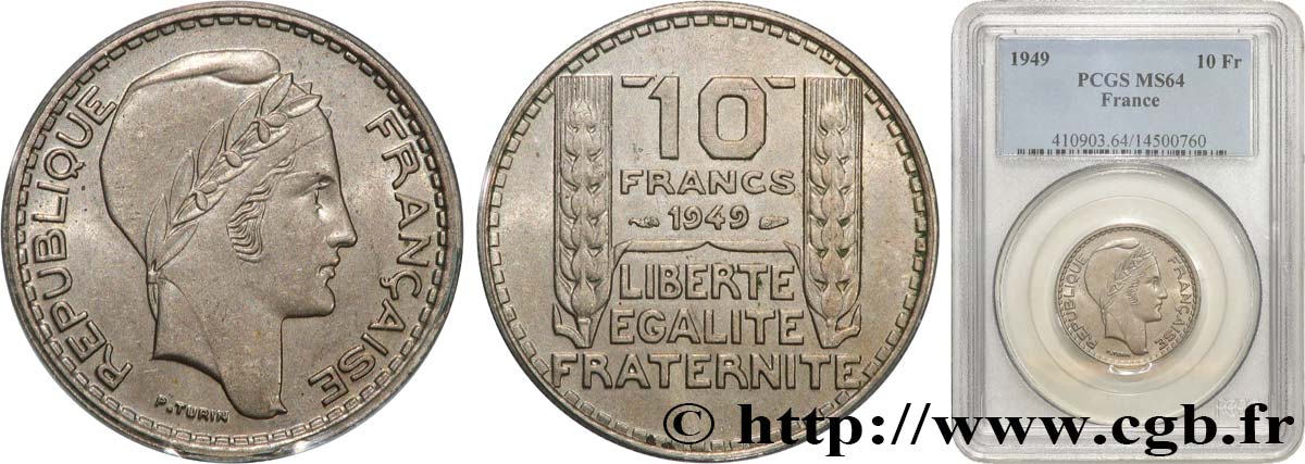 10 francs Turin, petite tête 1949  F.362/6 MS64 PCGS