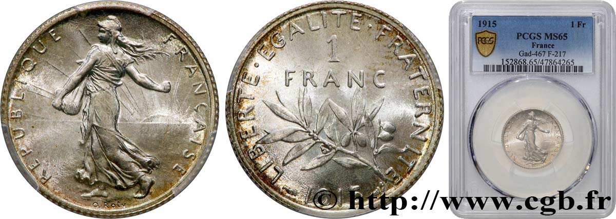 1 franc Semeuse 1915 Paris F.217/21 FDC65 PCGS