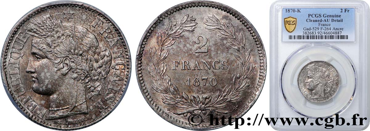 2 francs Cérès, sans légende 1870 Bordeaux F.264/2 fVZ PCGS