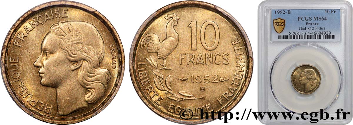 10 francs Guiraud 1952 Beaumont-Le-Roger F.363/7 SPL64 PCGS
