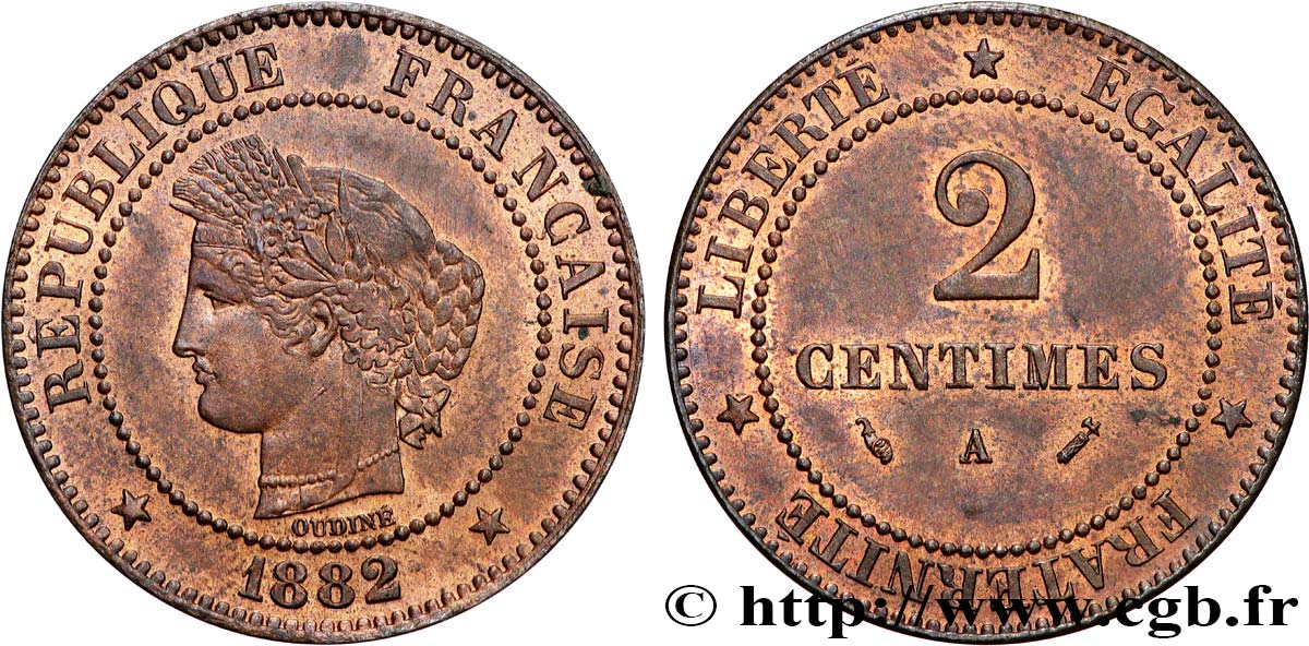 2 centimes Cérès 1882 Paris F.109/7 SUP62 