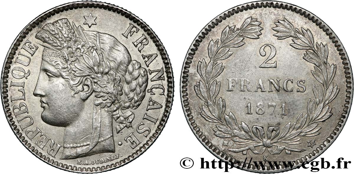 2 francs Cérès, sans légende 1871 Bordeaux F.264/4 TTB+ 