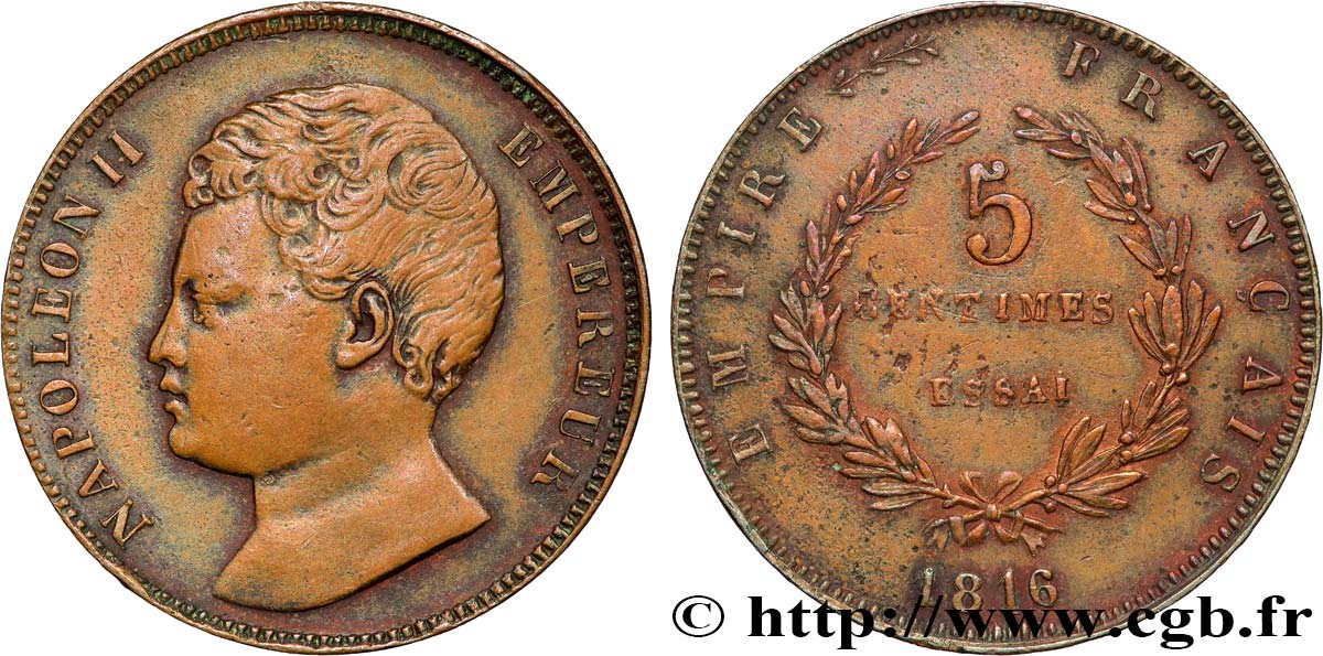 Essai de 5 centimes en bronze 1816  VG.2413  TTB+ 