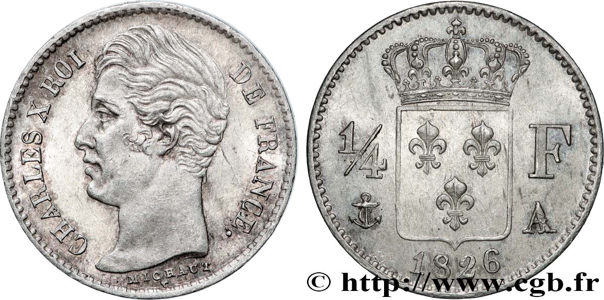 1/4 franc Charles X 1826 Paris F.164/2 EBC62 