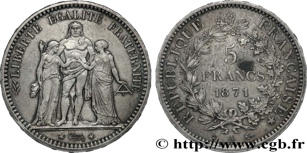 5 francs Hercule, dite “Camélinat” 1871 Paris F.334/4 XF 