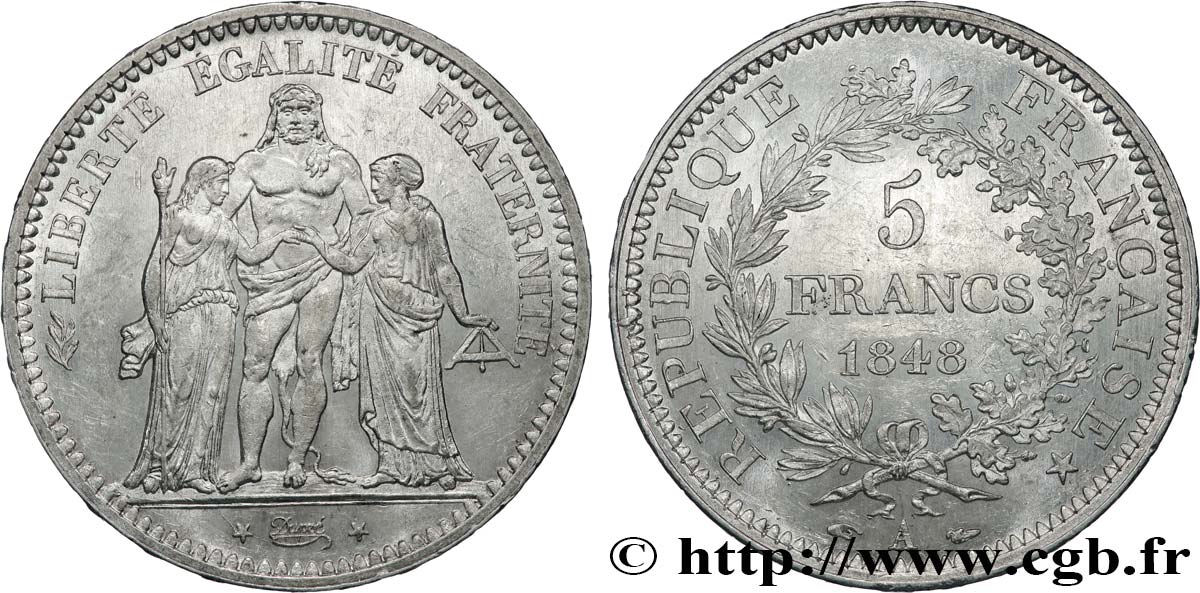 5 francs Hercule, IIe République 1848 Paris F.326/1 SUP60 