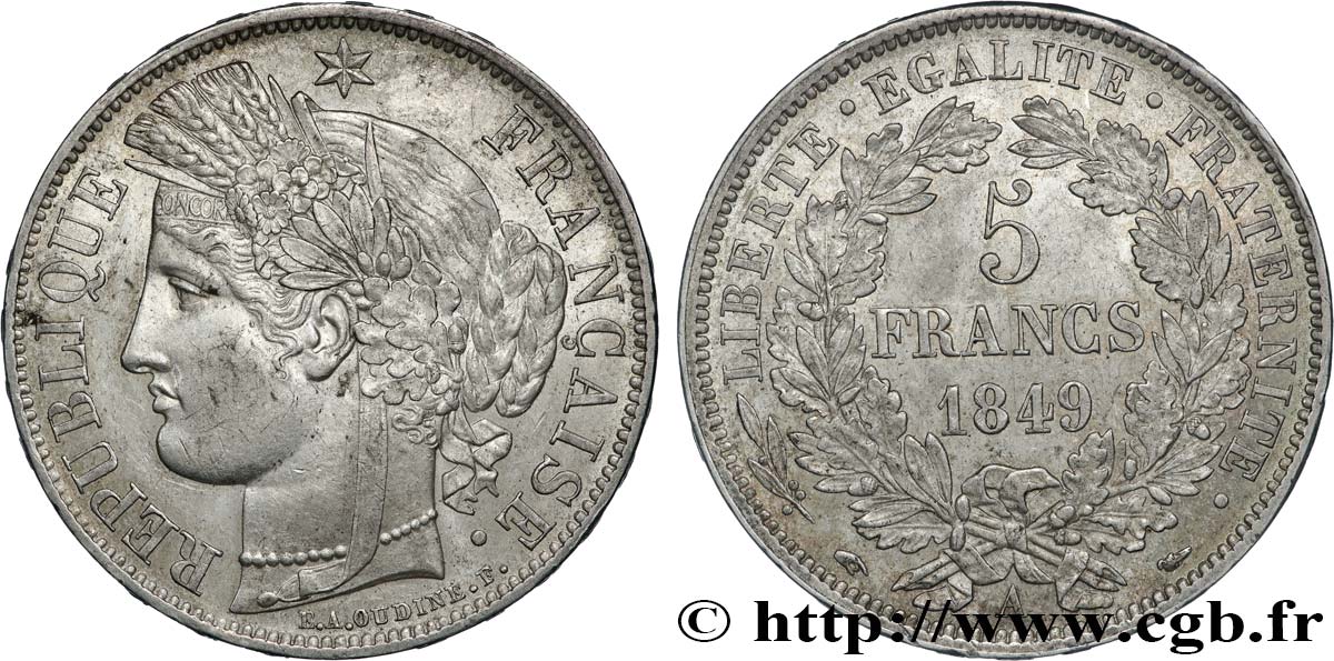 5 francs Cérès, IIe République 1849 Paris F.327/1 TTB+ 