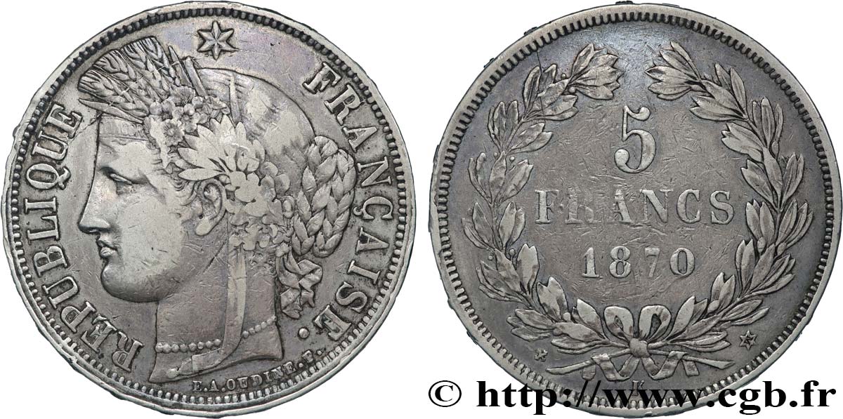 5 francs Cérès, sans légende 1870 Bordeaux F.332/3 fSS 