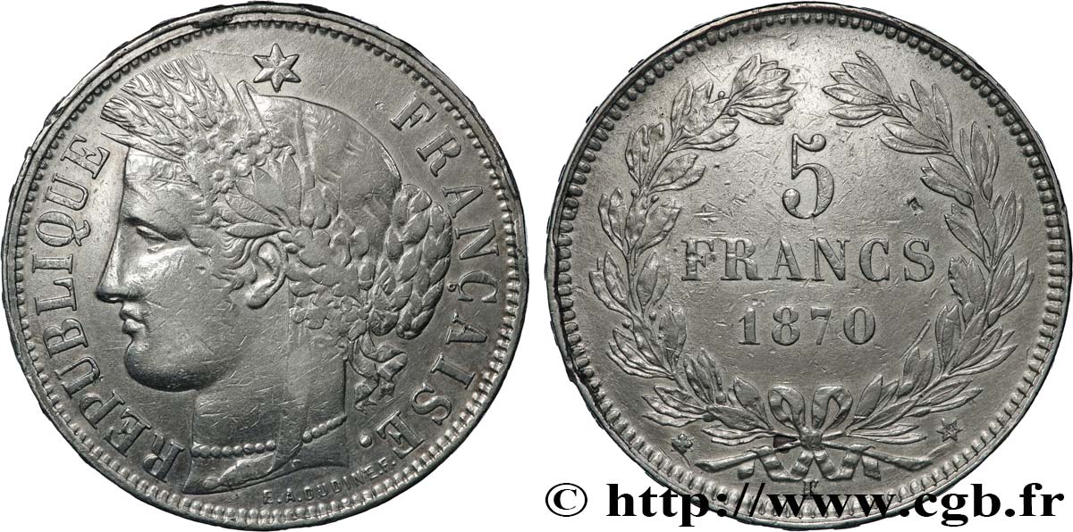 5 francs Cérès, sans légende 1870 Bordeaux F.332/4 q.BB 