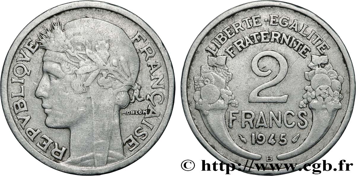 2 francs Morlon, aluminium 1945 Beaumont-Le-Roger F.269/6 TB