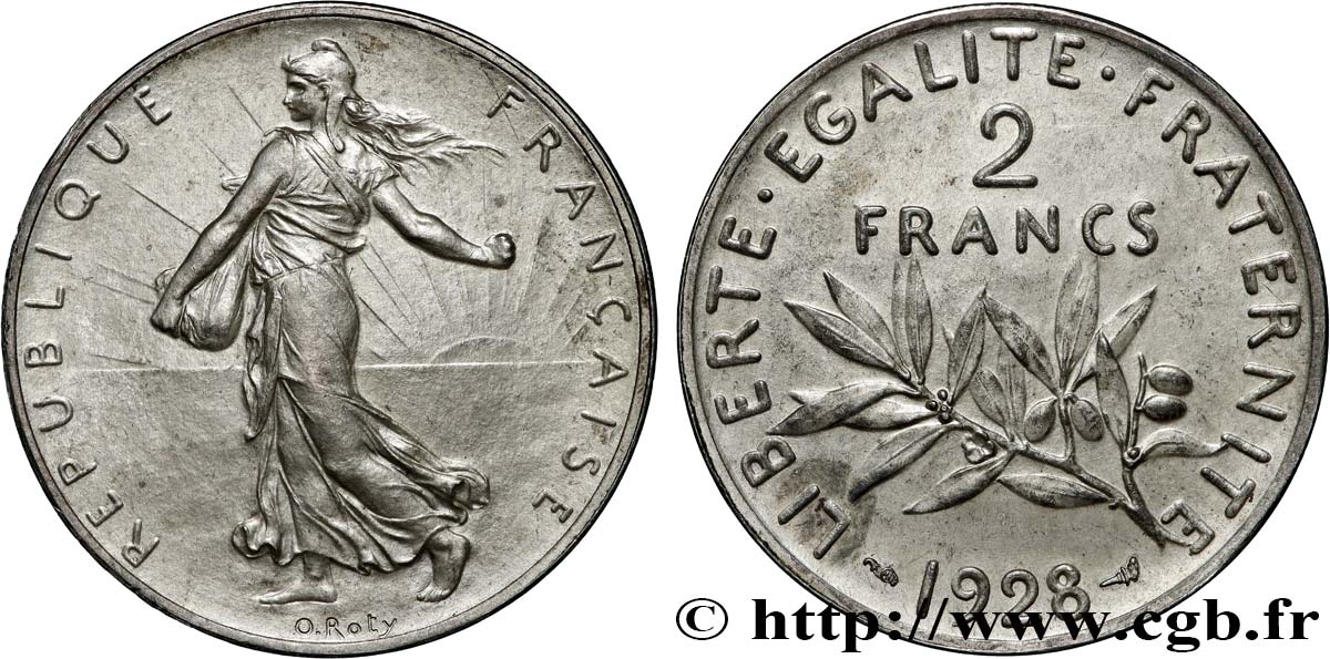 Piéfort argent de 2 francs Semeuse 1928 Paris GEM.111 P3 VZ+ 