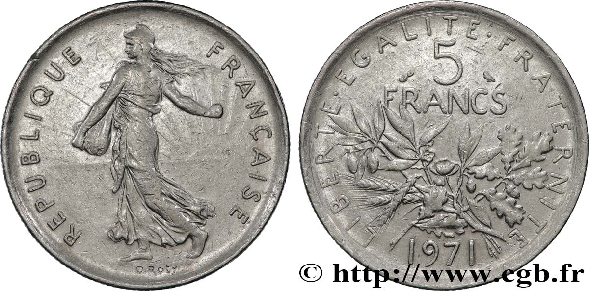 5 francs Semeuse, nickel 1971 Paris F.341/3 AU