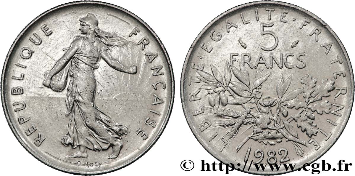 5 francs Semeuse, nickel 1982 Pessac F.341/14 SUP+ 