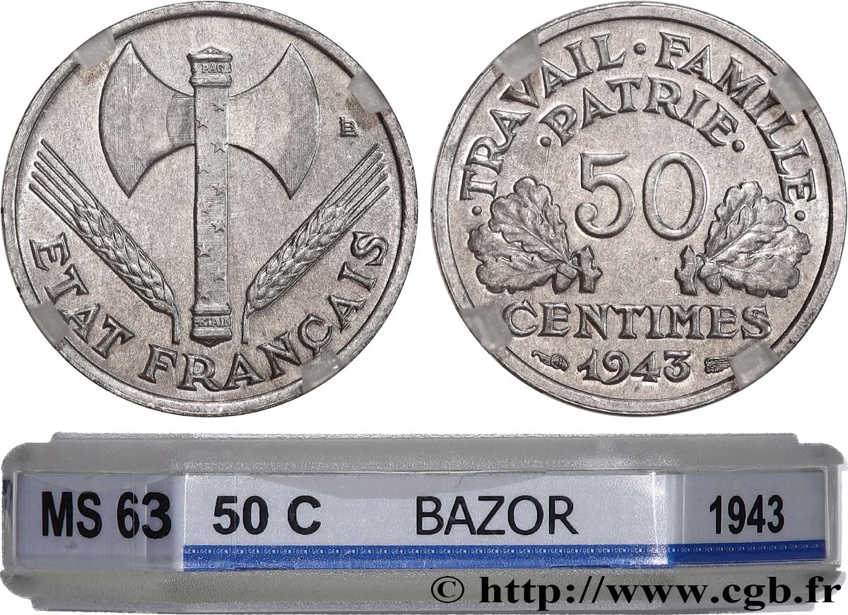 50 centimes Francisque, légère 1943 F.196/2 SPL63 GENI