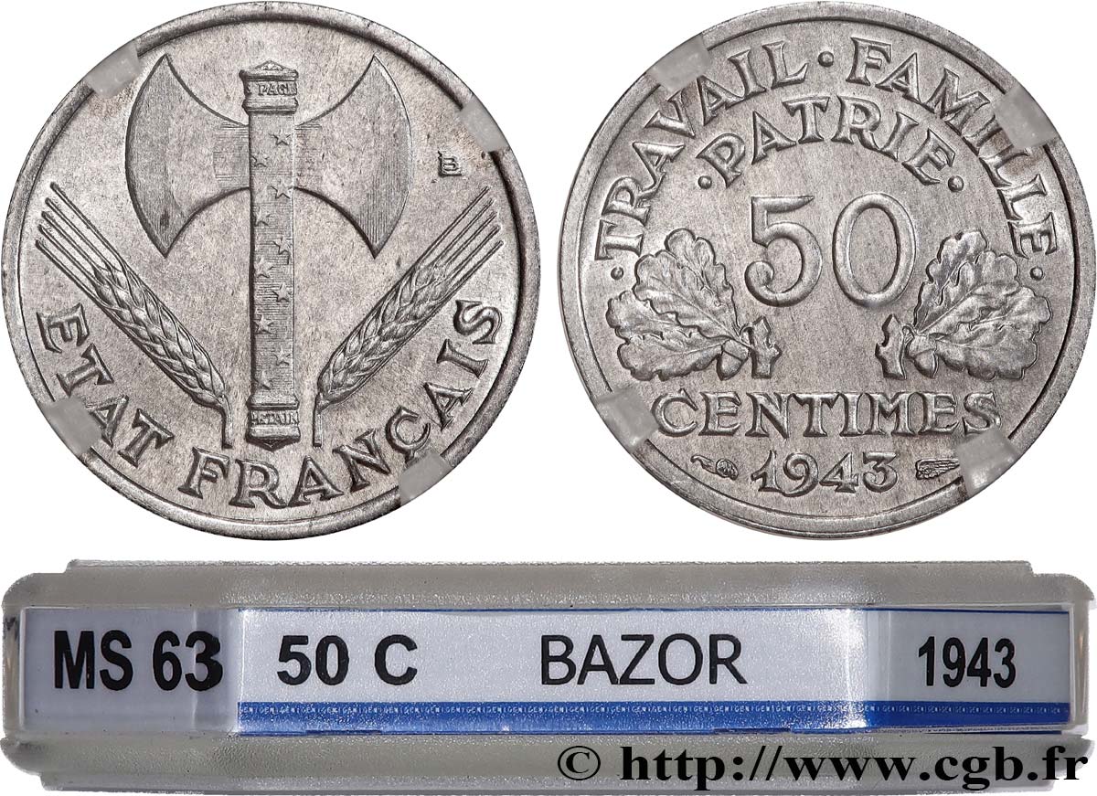 50 centimes Francisque, légère 1943 F.196/2 SPL63 GENI