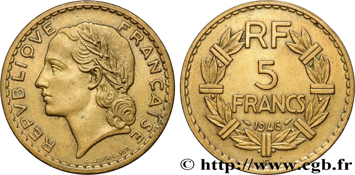 5 Francs Lavrillier Bronze Aluminium 1946 Castelsarrasin F 337 8 Fmd