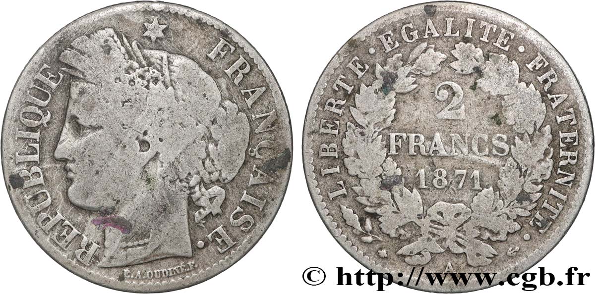 2 francs Cérès, avec légende 1871 Paris F.265/4 F 