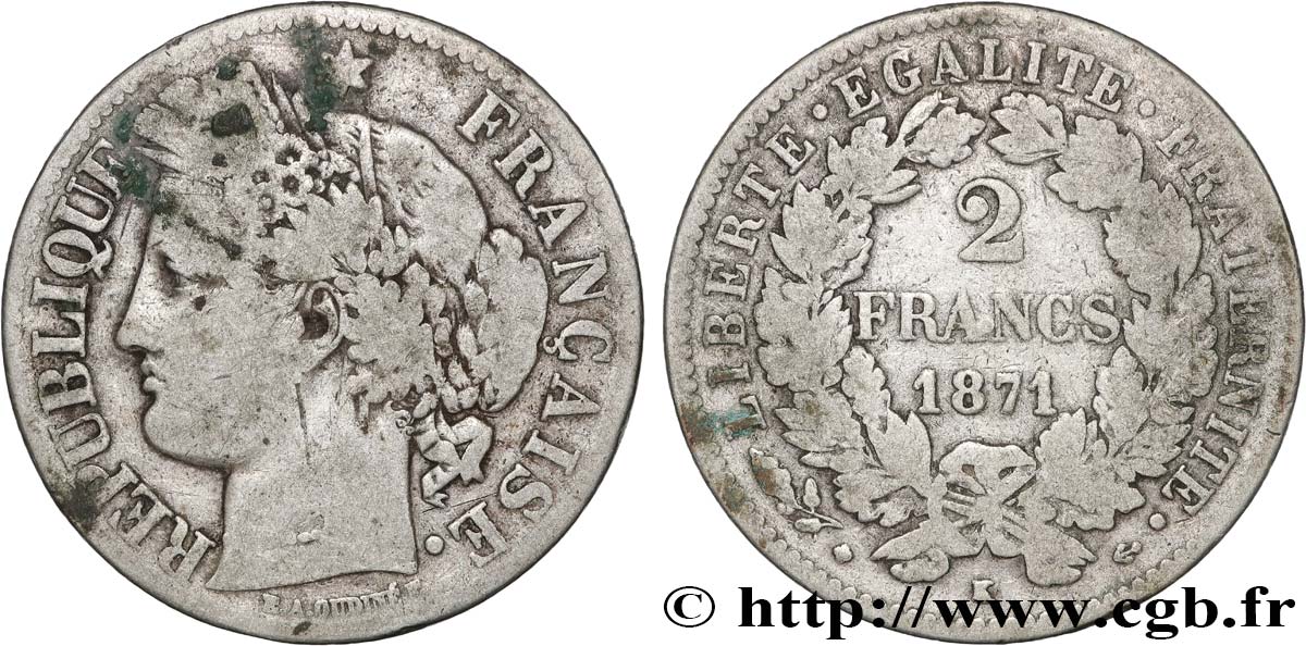 2 francs Cérès, avec légende 1871 Bordeaux F.265/7 TB