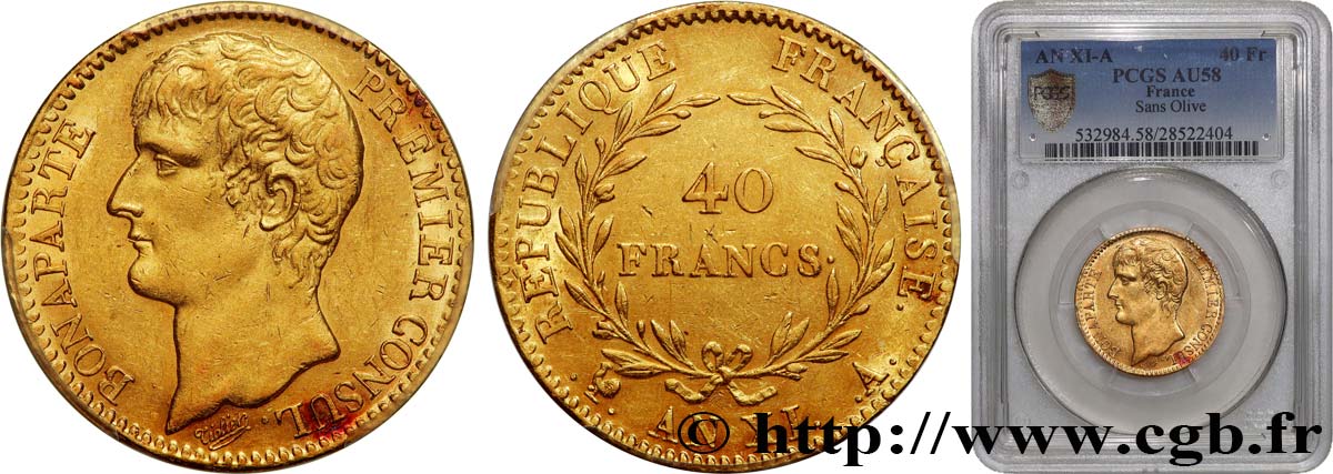 40 francs or Bonaparte Premier Consul 1803 Paris F.536/1 AU58 PCGS