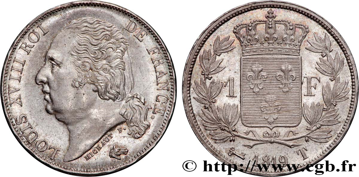 1 franc Louis XVIII 1819 Nantes F.206/28 MS62 