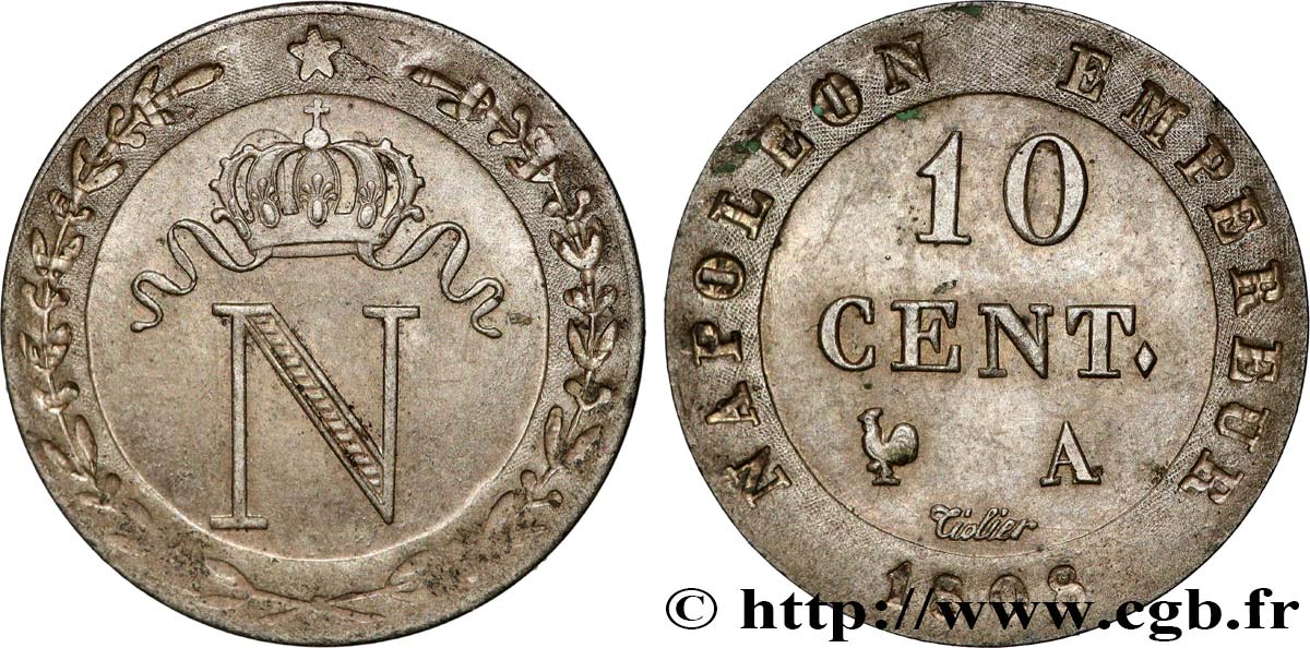 10 cent. à l N couronnée 1808 Paris F.130/2 VZ60 