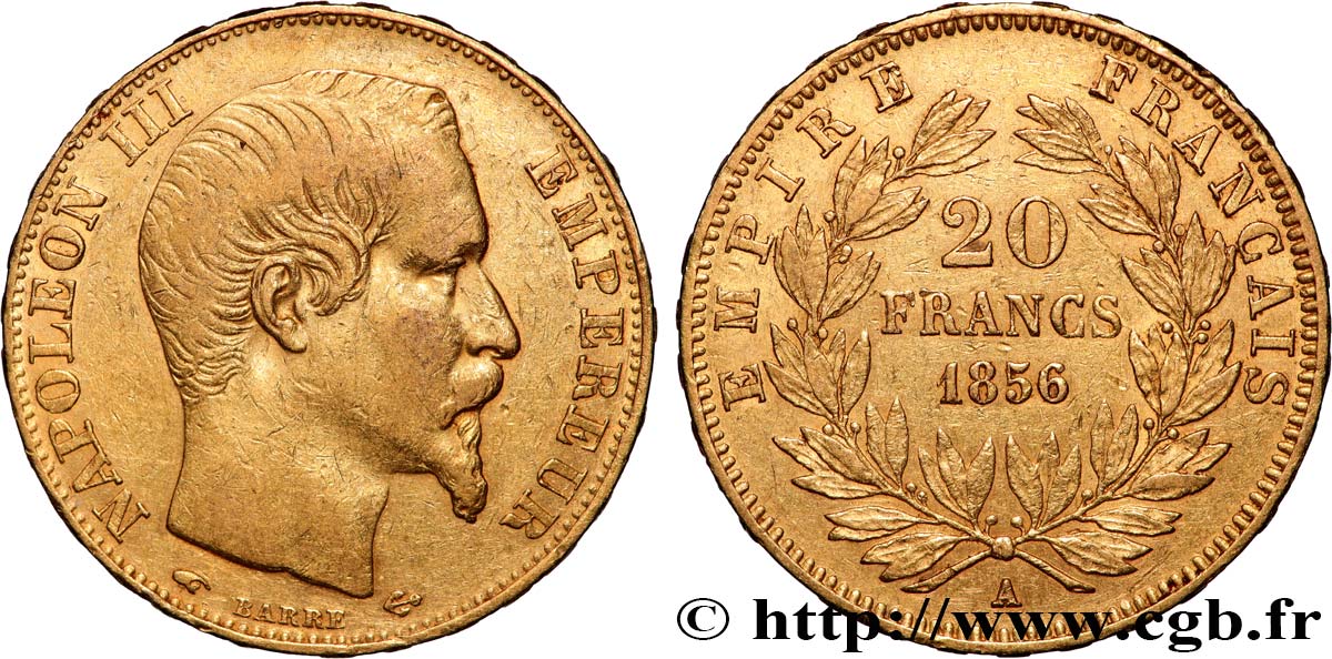 20 francs or Napoléon III, tête nue 1856 Paris F.531/9 TTB