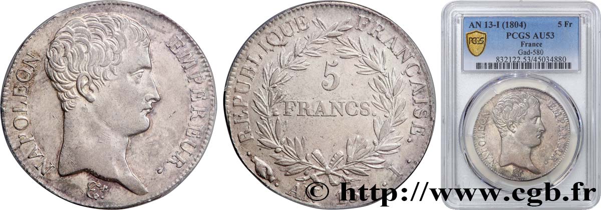 5 francs Napoléon Empereur, Calendrier révolutionnaire 1805 Limoges F.303/9 BB53 PCGS
