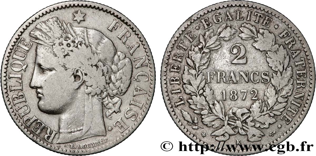 2 francs Cérès, avec légende 1872 Bordeaux F.265/9 TB 