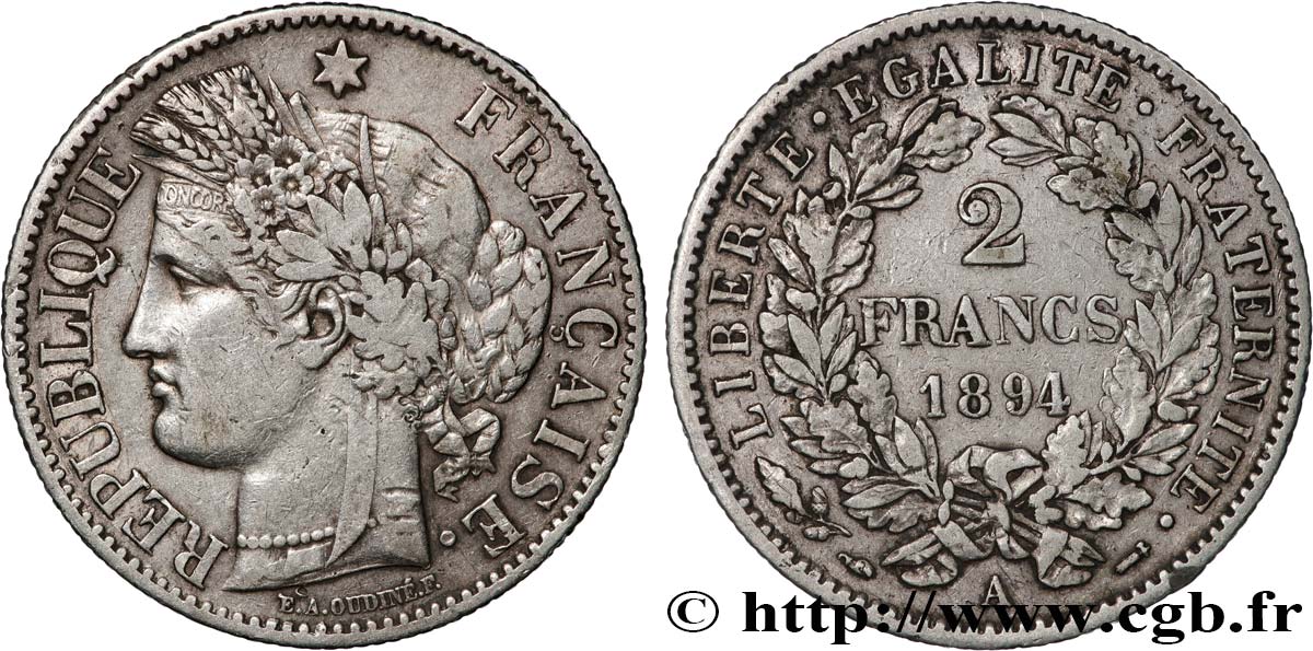 2 francs Cérès, avec légende 1894 Paris F.265/16 TB