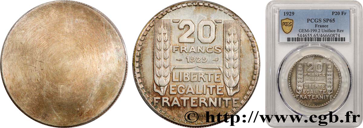 Essai uniface de revers de 20 francs Turin 1929 Paris GEM.199 2 FDC65 PCGS