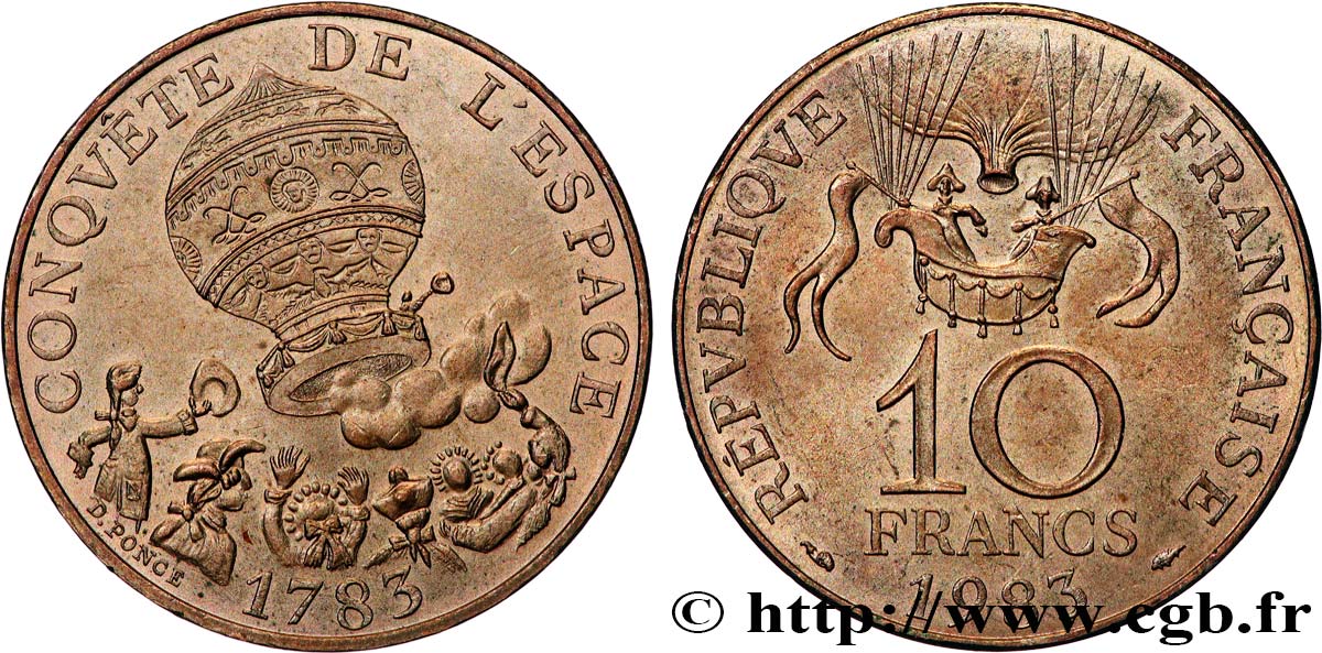 10 francs Conquête de l’Espace 1983  F.367/2 SUP+ 