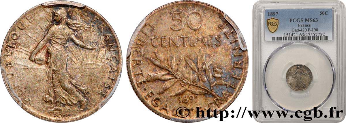 50 centimes Semeuse 1897 Paris F.190/1 MS63 PCGS