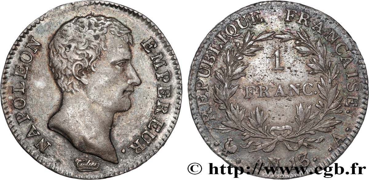 1 franc Napoléon Empereur, Calendrier révolutionnaire 1805 Paris F.201/14 XF 