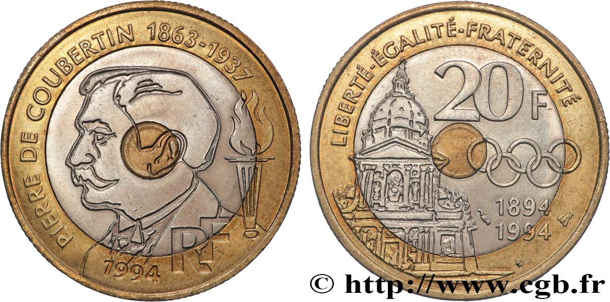 20 francs Pierre de Coubertin 1994 Pessac F.405/2 MS