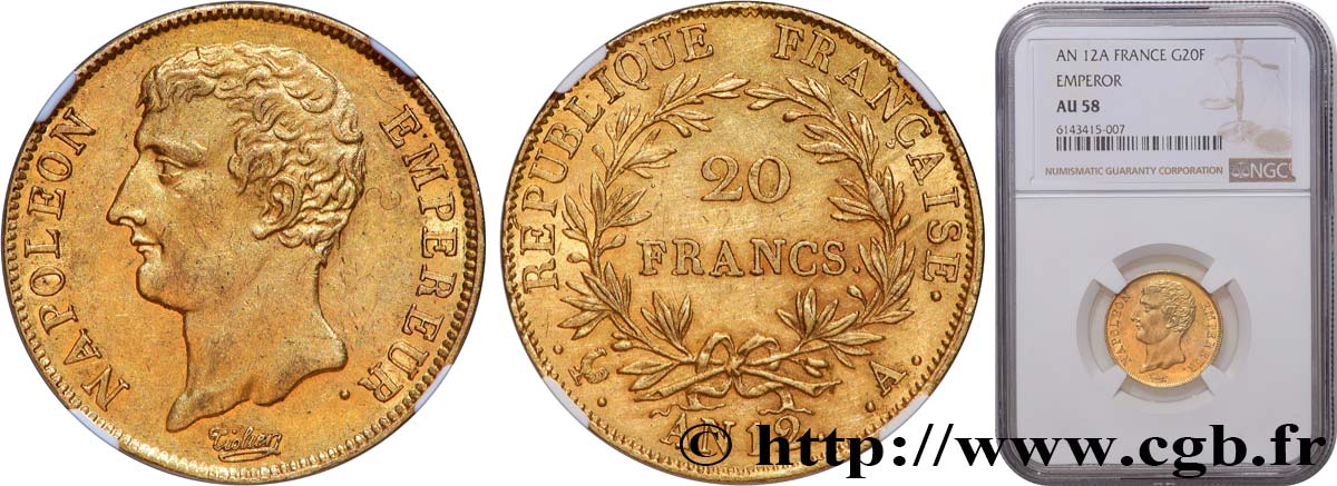 20 francs or Napoléon Empereur buste intermédiaire 1804 Paris F 511 1