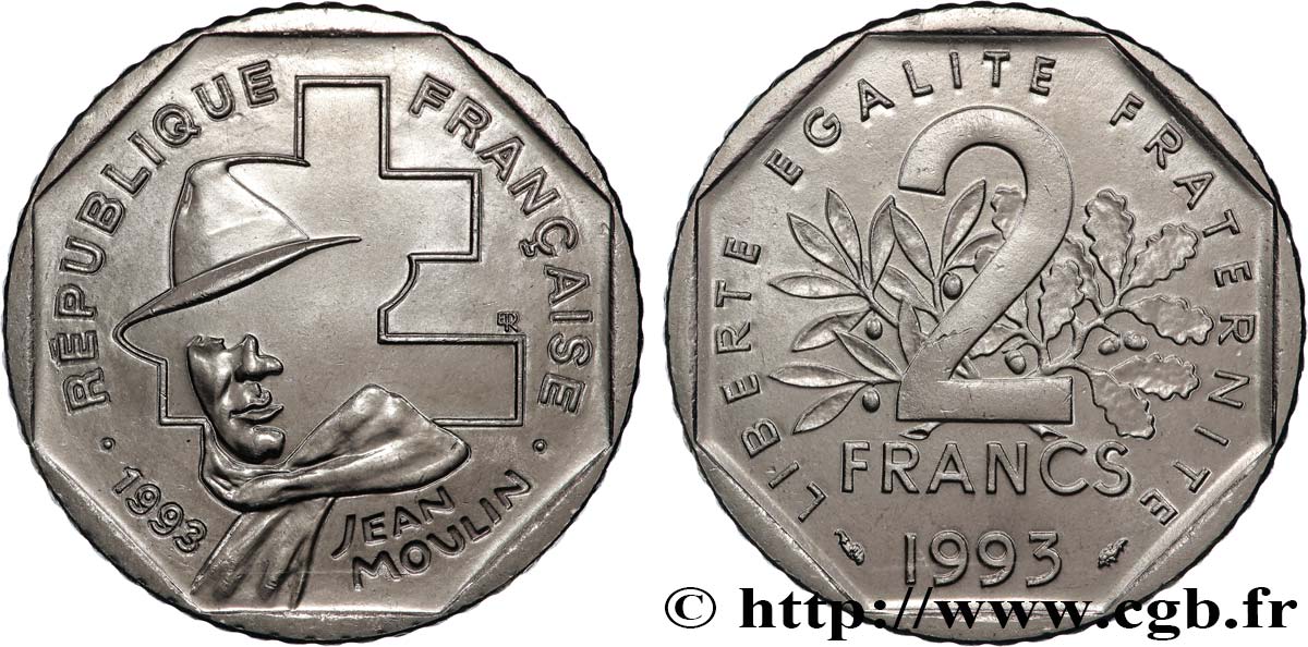 2 francs Jean Moulin 1993 F.273/2 SPL63