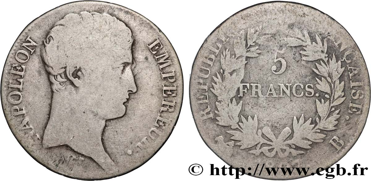 5 francs Napoléon Empereur, Calendrier grégorien 1807 Rouen F.304/12 SGE 