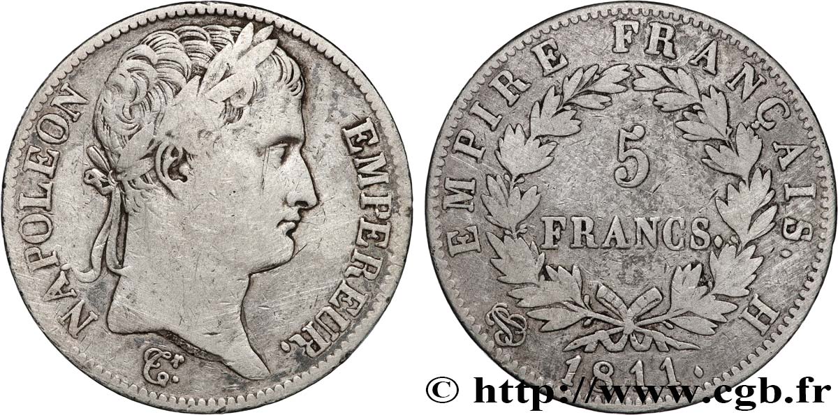 5 francs Napoléon Empereur, Empire français 1811 La Rochelle F.307/31 BC+ 