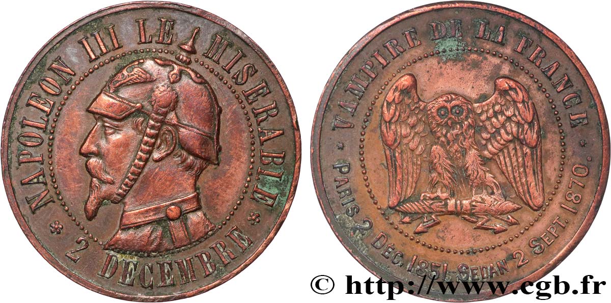 Médaille satirique Cu 32, type C “Chouette monétaire” 1870  Schw.C4b  q.SPL 