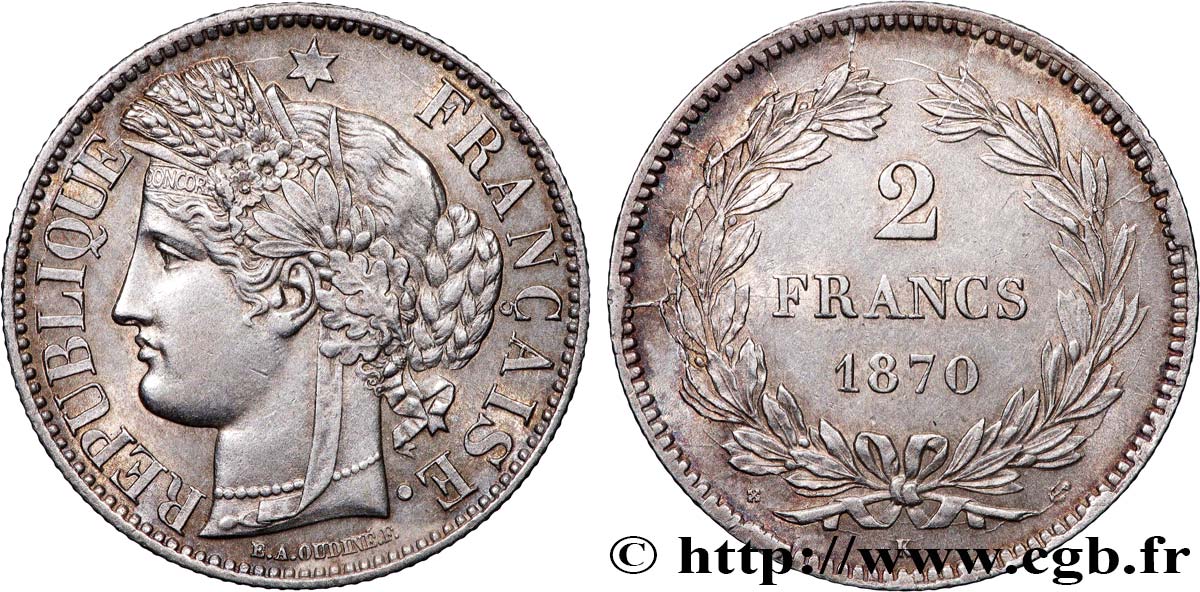 2 francs Cérès, sans légende 1870 Bordeaux F.264/2 VZ58 