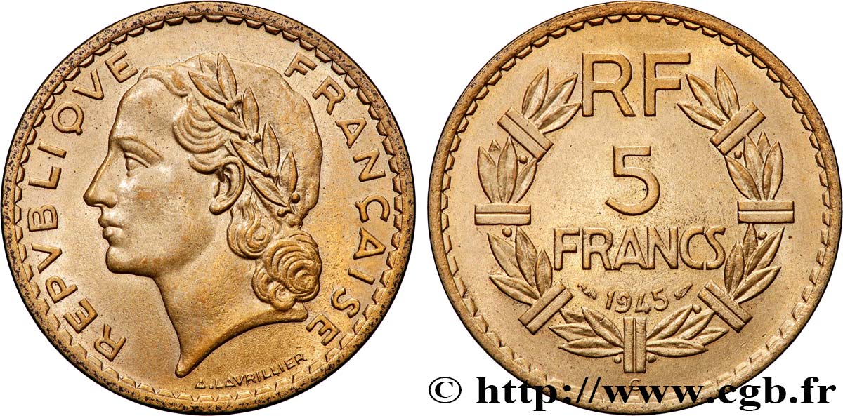 5 francs Lavrillier, bronze-aluminium 1945 Castelsarrasin F.337/6 SUP62 