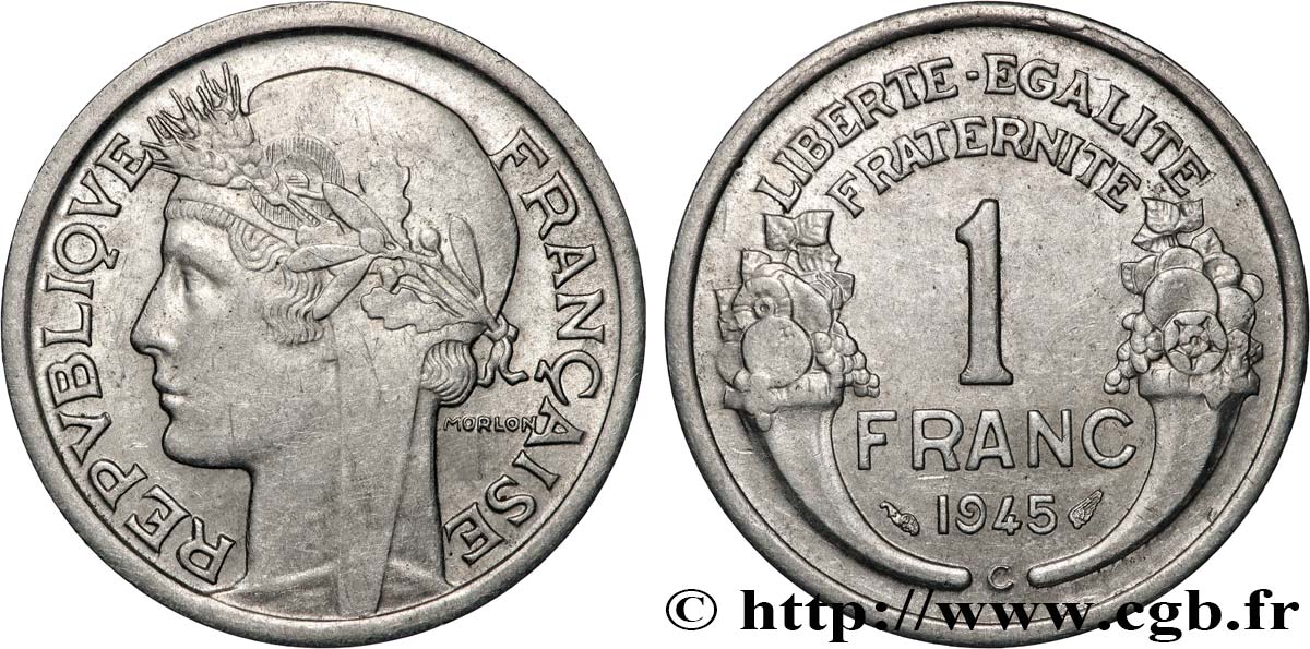 1 Franc Morlon, légère 1945 Castelsarrasin F.221/8 TTB+